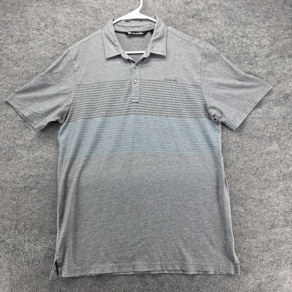 TravisMathew Polo Shirt Mens Large Gray Stripe Golf Stretch Short Sleeve